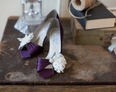 SALE Vintage lace wedding shoes embellished with feathery vintage lace and crystal pearl brooch
