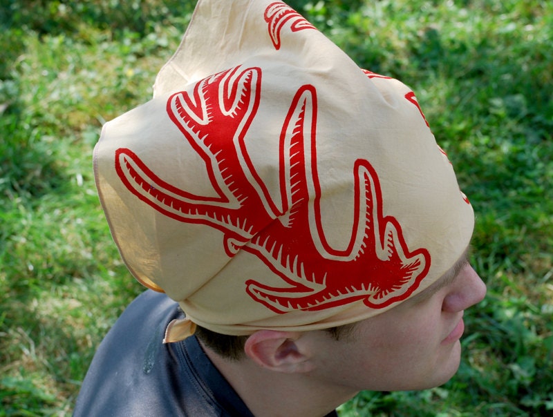 Deer Antlers Horns Bandana - Red & Tan - Screen Printed