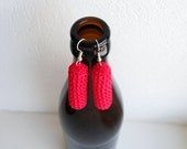 Crochet Dangle Earrings, Cylinder Shaped, Hot Red