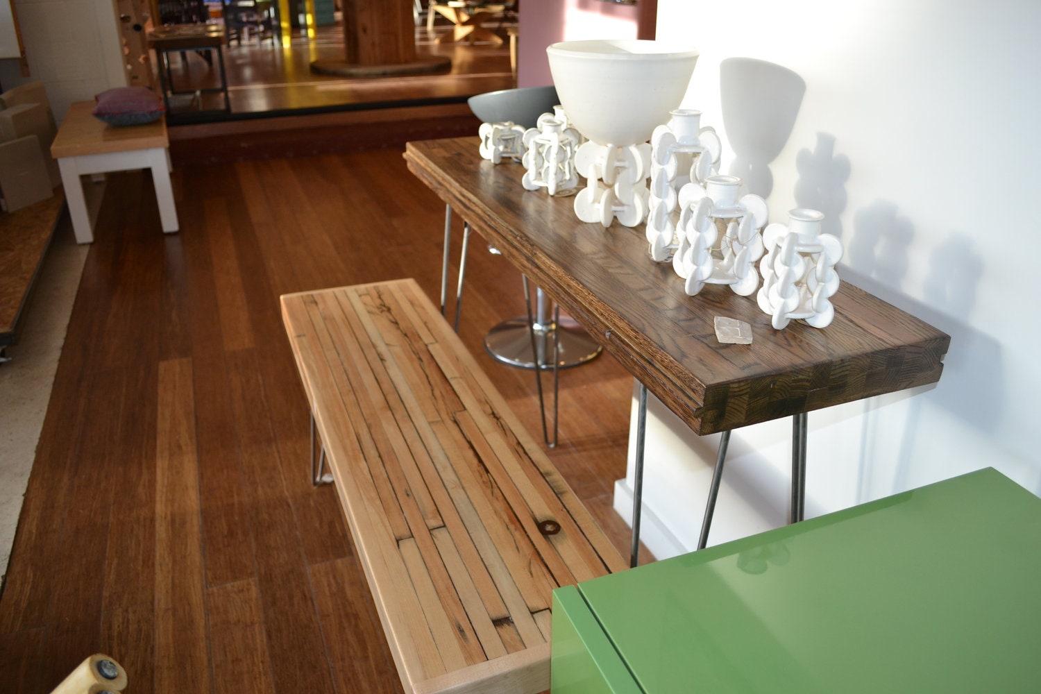 Side Table: Reclaimed Oak From Train Cars (48" x 12" x 30")