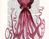 Octopus with golden crown-Mixed Media-Digital Illustration Print-Art Poster-Acrylic Painting-Holiday Decor-Drawing Illustration-Gift For Her