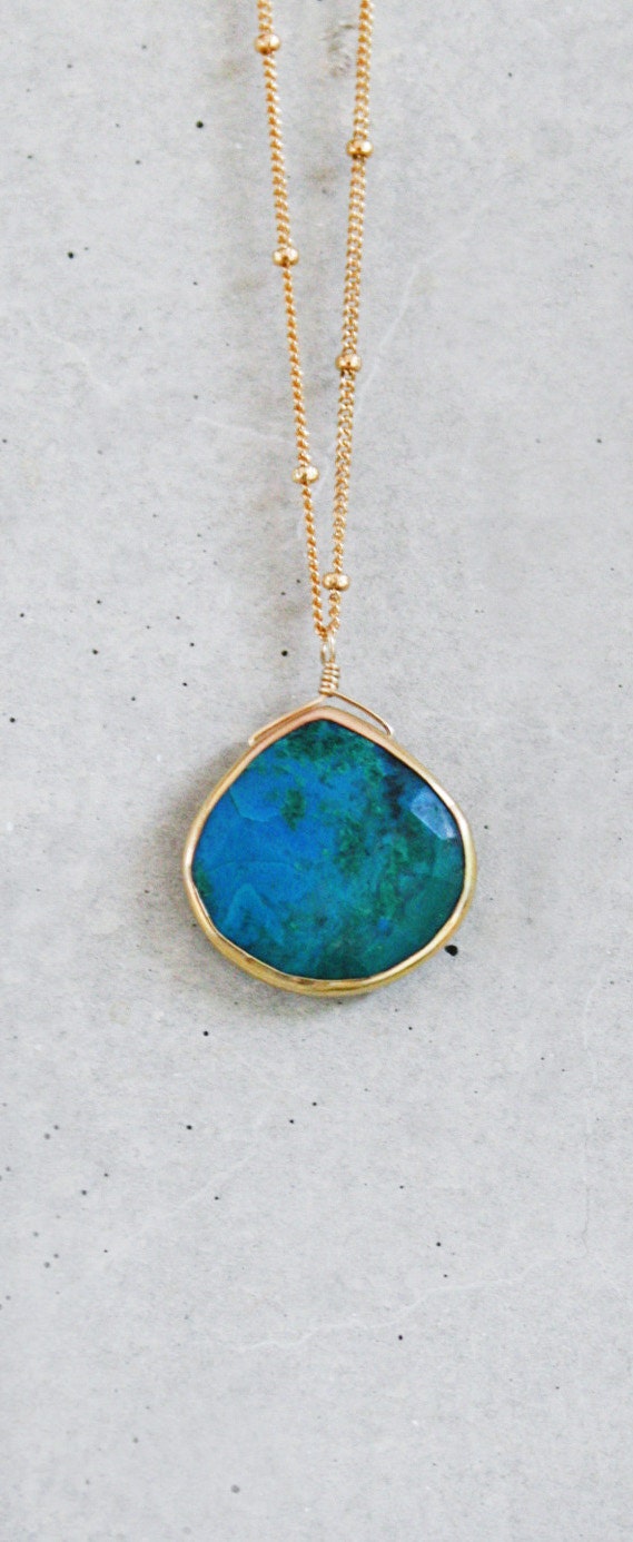 Chrysocolla Heart Bezel 14k Gold Filled Necklace