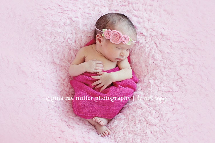 Baby Headband - Felt Flower Headband - Trio of  Roses in Cotton Candy Pink - Newborn Baby to Adult