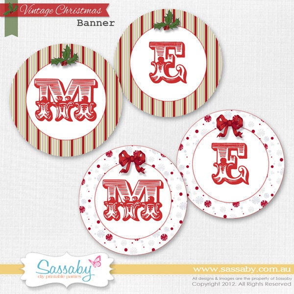 Retro Vintage Christmas Party Banner - DIY PRINTABLE FILE Il_570xn