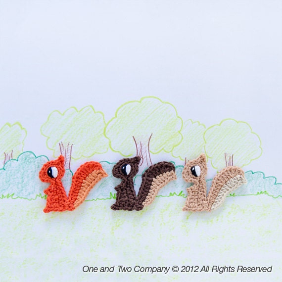Instant Download - PDF Crochet Pattern - Squirrel Applique - Text instructions and SYMBOL CHART instructions