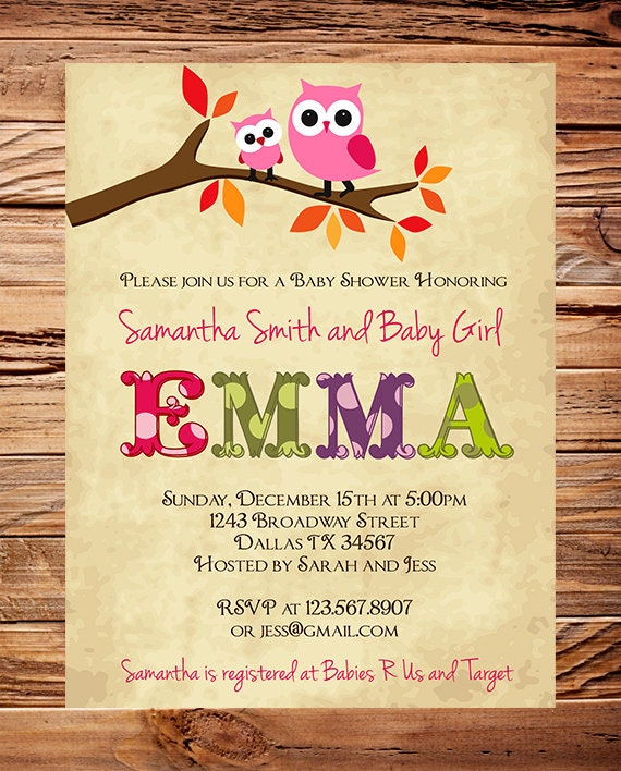 Owl Baby Shower Invitation, Baby Shower Invite, Girl, Whimsical, Pink, Baby shower boy Owl (Item 5040)