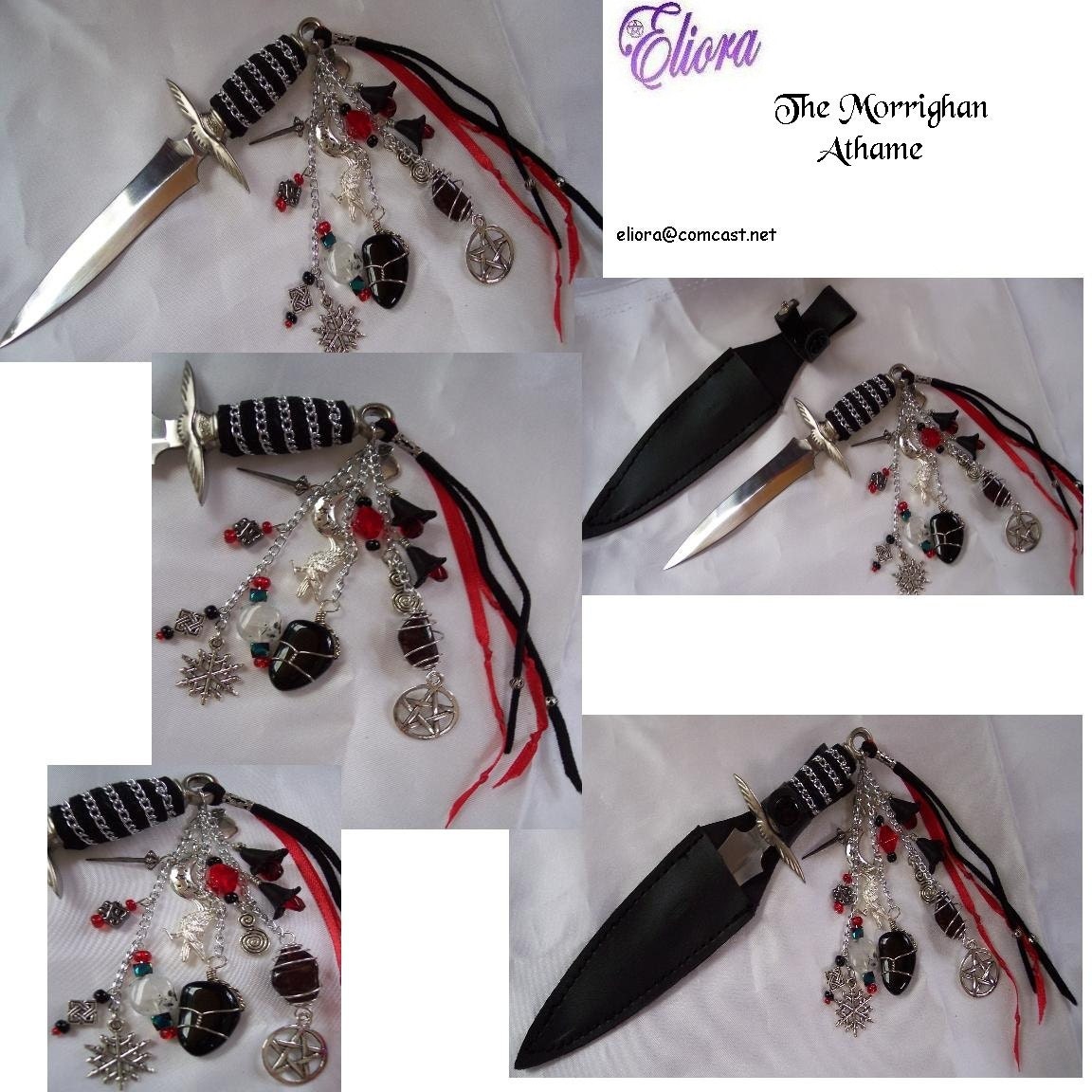 Morrighan Athame -- Bosom/Boot Knife, Garnet, Moonstone, Black Obsidian - S&H Included