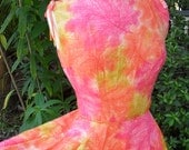 1950s Party Dress Sea Coral Bright Print OOAK handmade