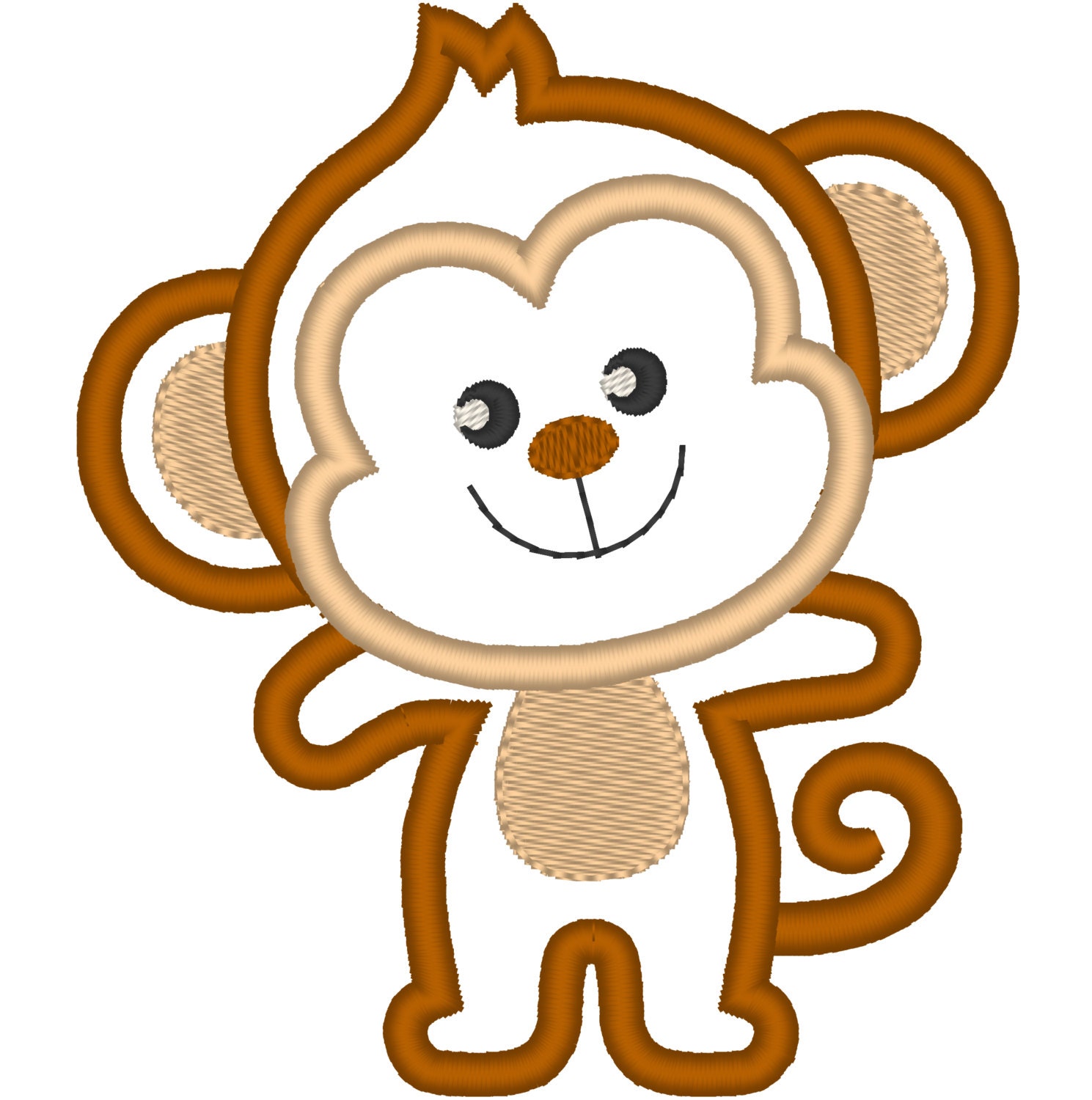 Monkey Embroidery Machine Applique Design 3 Sizes by Galeo