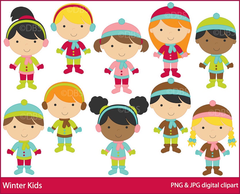 kids clipart digital clip art winter - Winter Kids Digital Clipart
