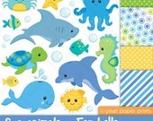 Sea animals for boys - Clip art and digital paper set