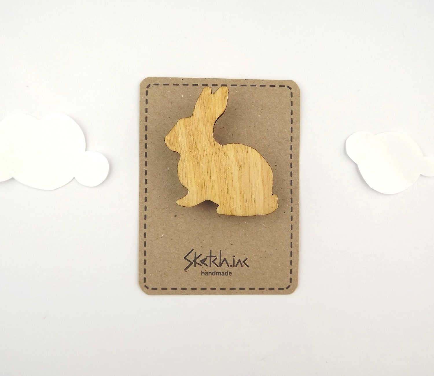 Wooden Rabbit Brooch - Plain Bunny