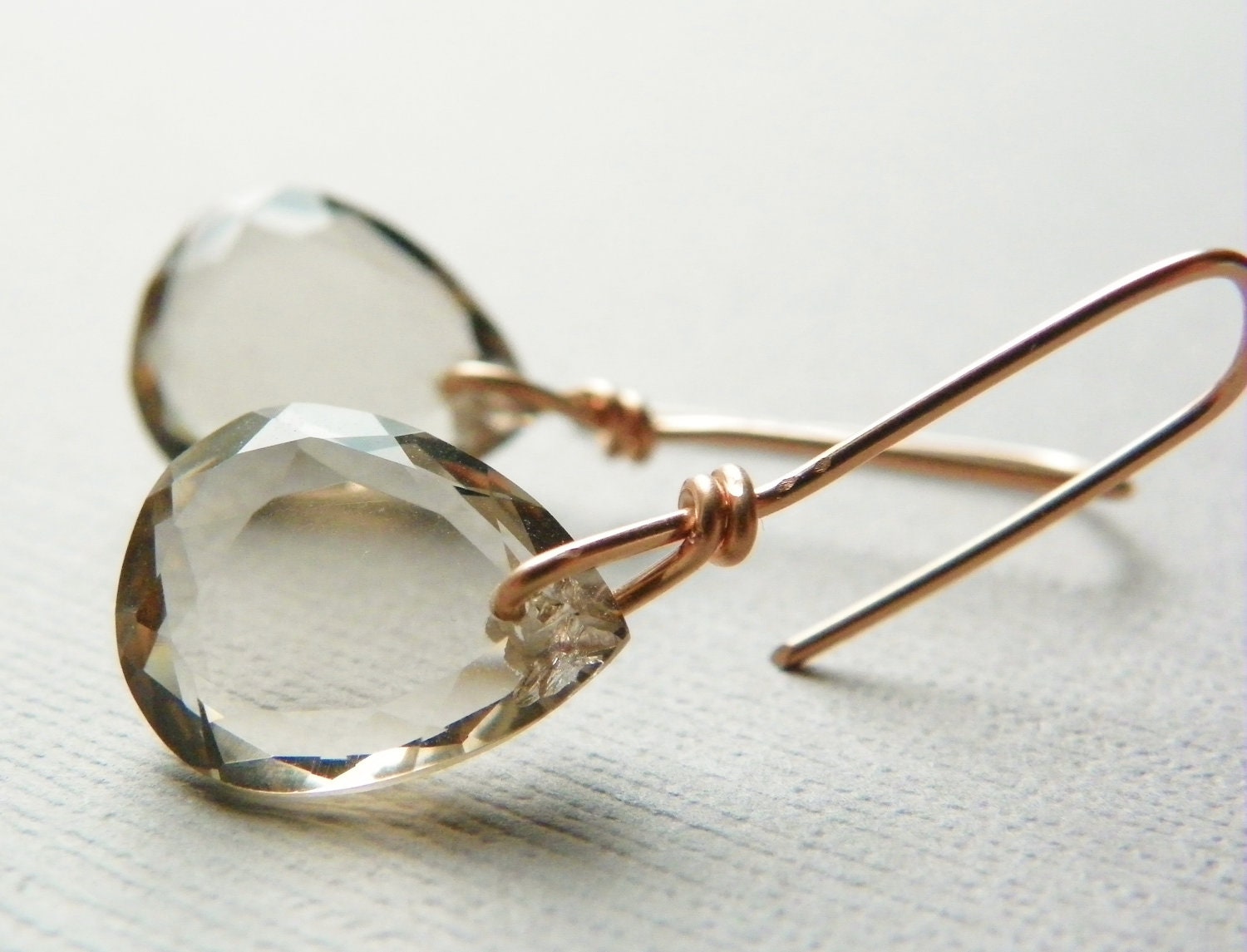 Rose Gold Earrings with Smoky Quartz. Rose Gold Dangle Earrings. Light Brown Gemstone Earrings. Gifts for Women.