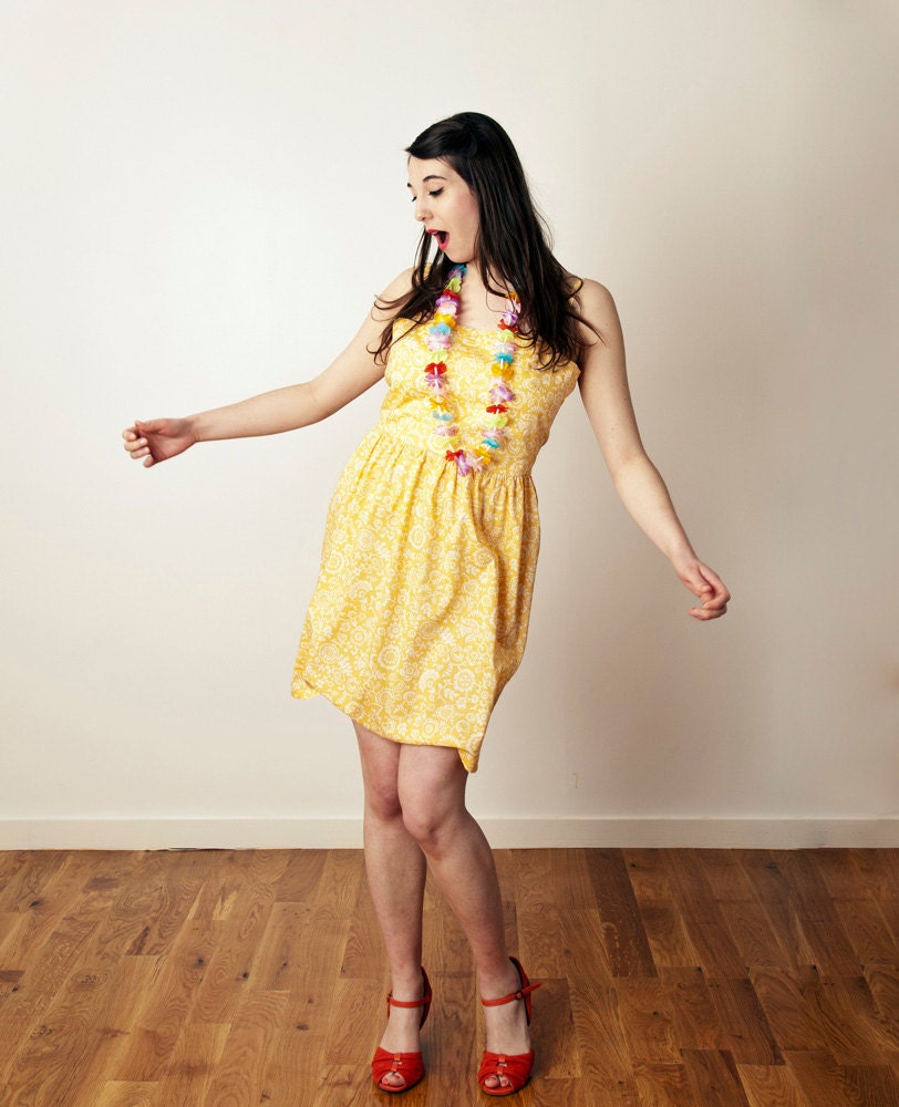 Dress SOLEIL (open back liberty yellow bustier dress with adjustable straps)