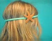 Starfish Headband Headwrap Starfish on Tiffany Blue Elastic Headband