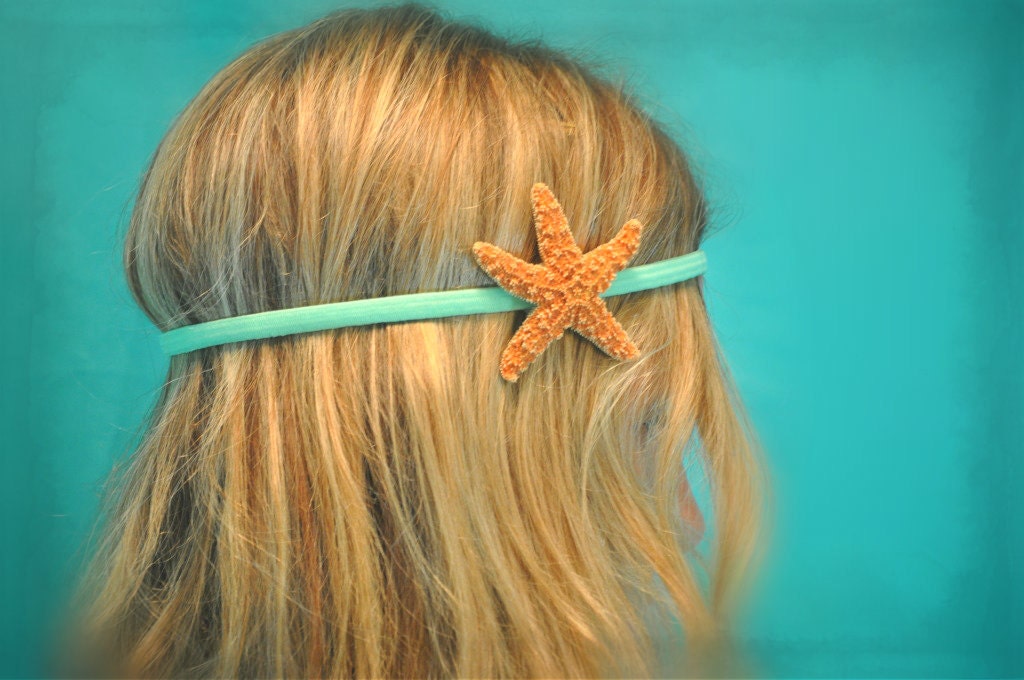 Starfish Headband Headwrap Starfish on Tiffany Blue Elastic Headband