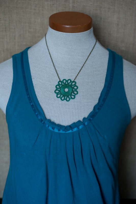 Kachin Necklace (Tatted Flower in Jade and Bronze, by Christine)