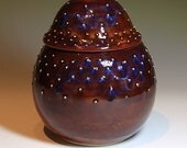 Handmade Ceramic Lidded Jar in Brown Purple Cream