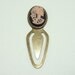 Gothic Lolita Bookmark Pink Skeleton On Black Cameo Antique Brass Toned Setting