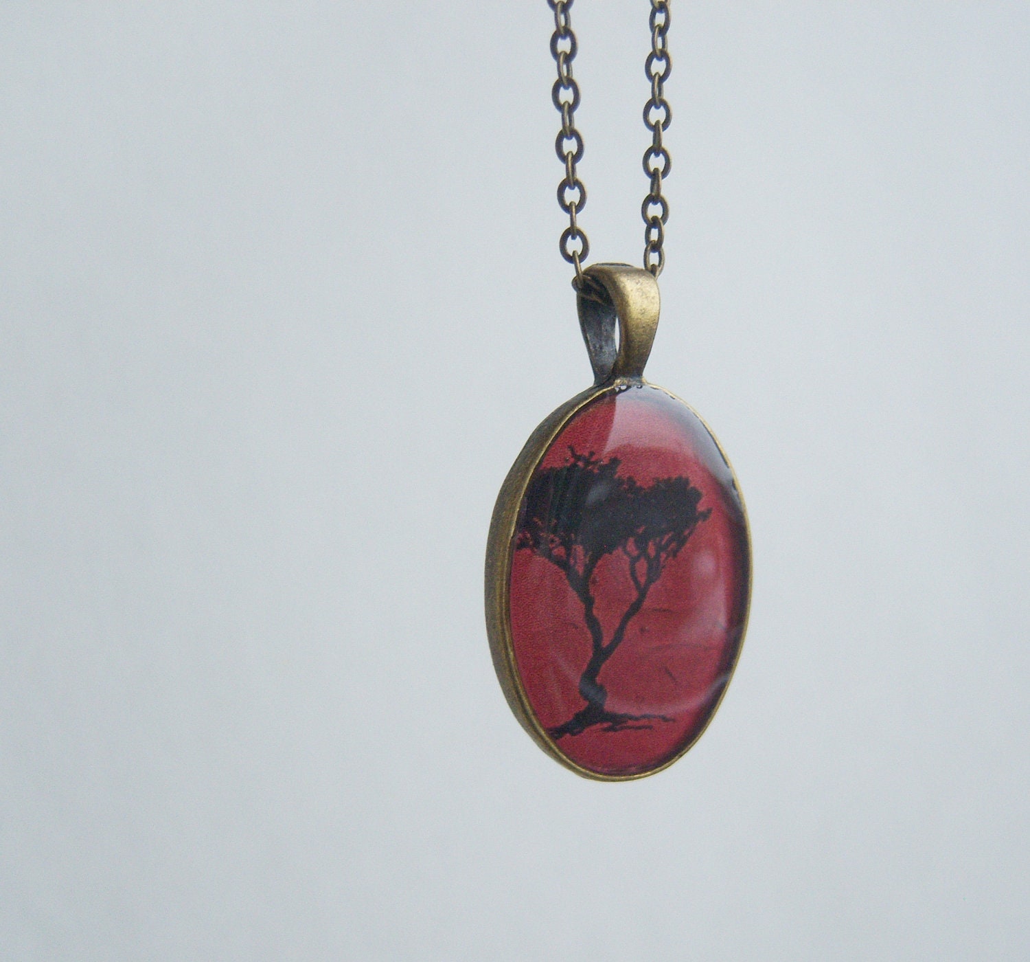Red Tree Necklace - Antique Bronze - Red Whiskers