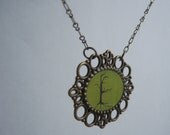 Green Tree Pendant Necklace Bronze Finish Original Painting Print - Key Lime