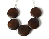 Chocolate Brown Beaded Necklace in a Chunky Geometric Jewelry Style, Wooden Necklace