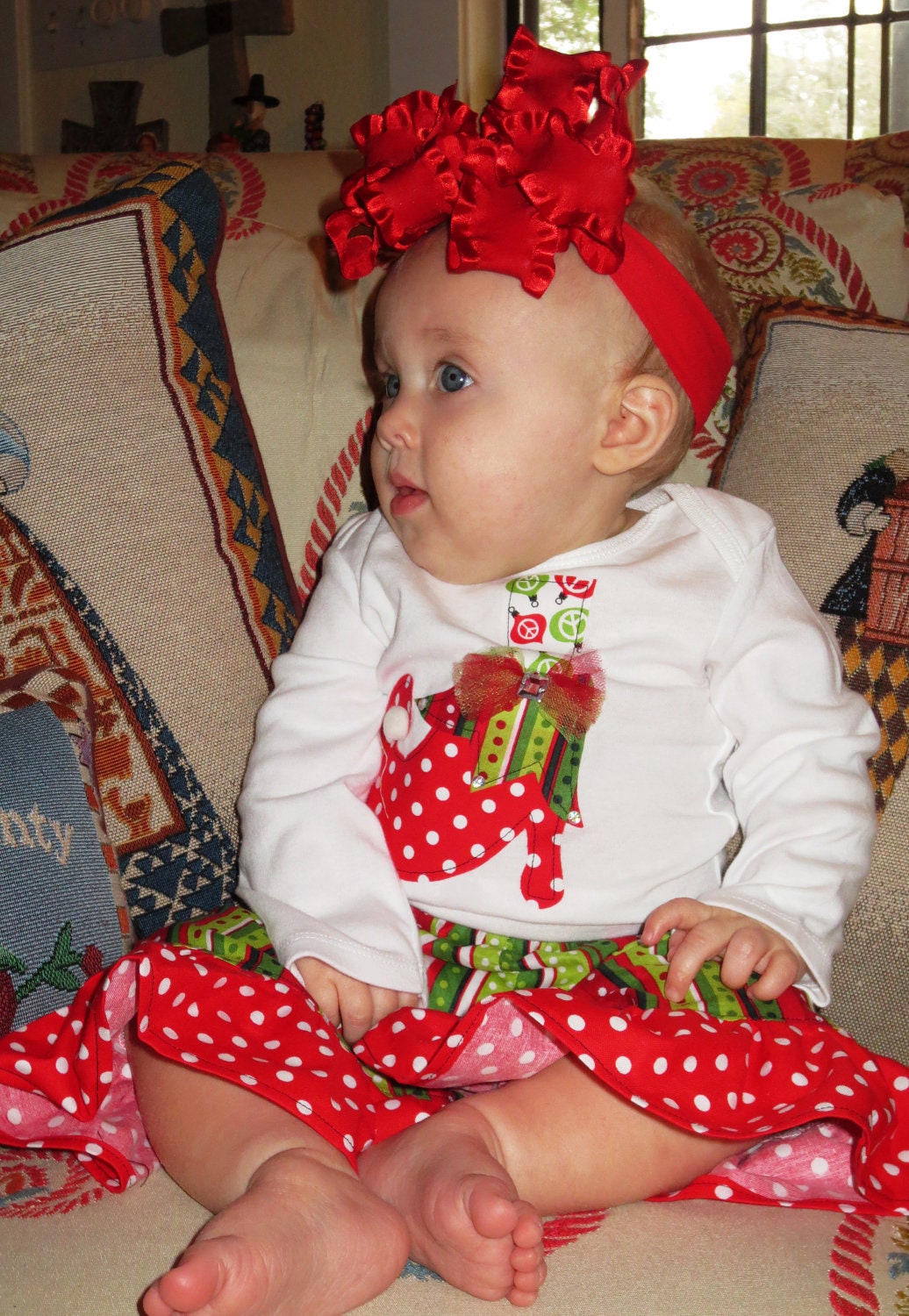 Baby Elf Shoe Shirt and Boutique Ruffle Striped Pant Outfit - 0-3m to 6-12m