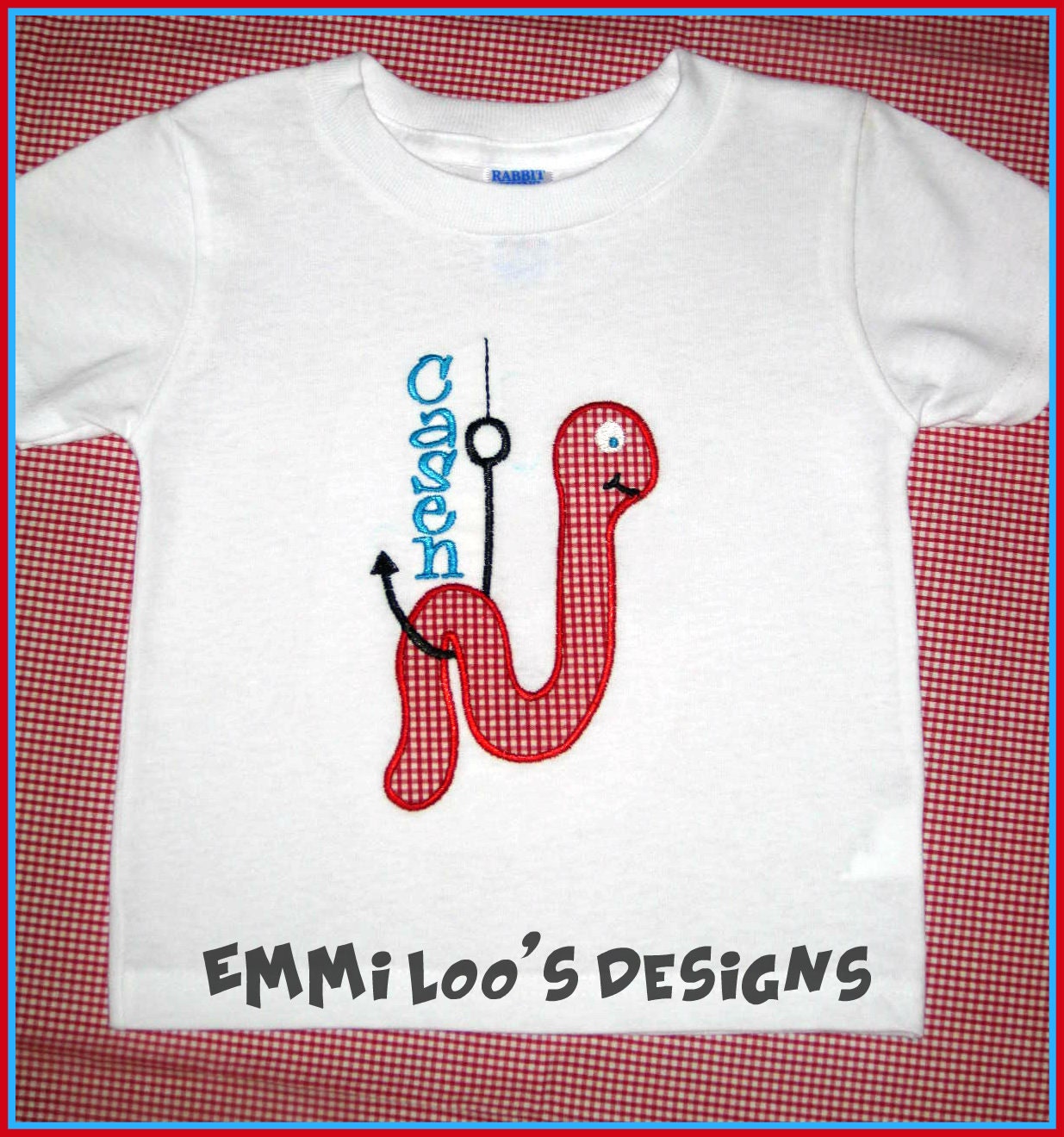 Too Cute Personalized -Worm On A Hook- Appliqed Tee / PERFECT FOR "Daddy's Fishing Buddy"