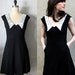 AN EDUCATION - White lace collar vintage inspired little black dress with pockets // stretch ponte knit // v neck // victorian