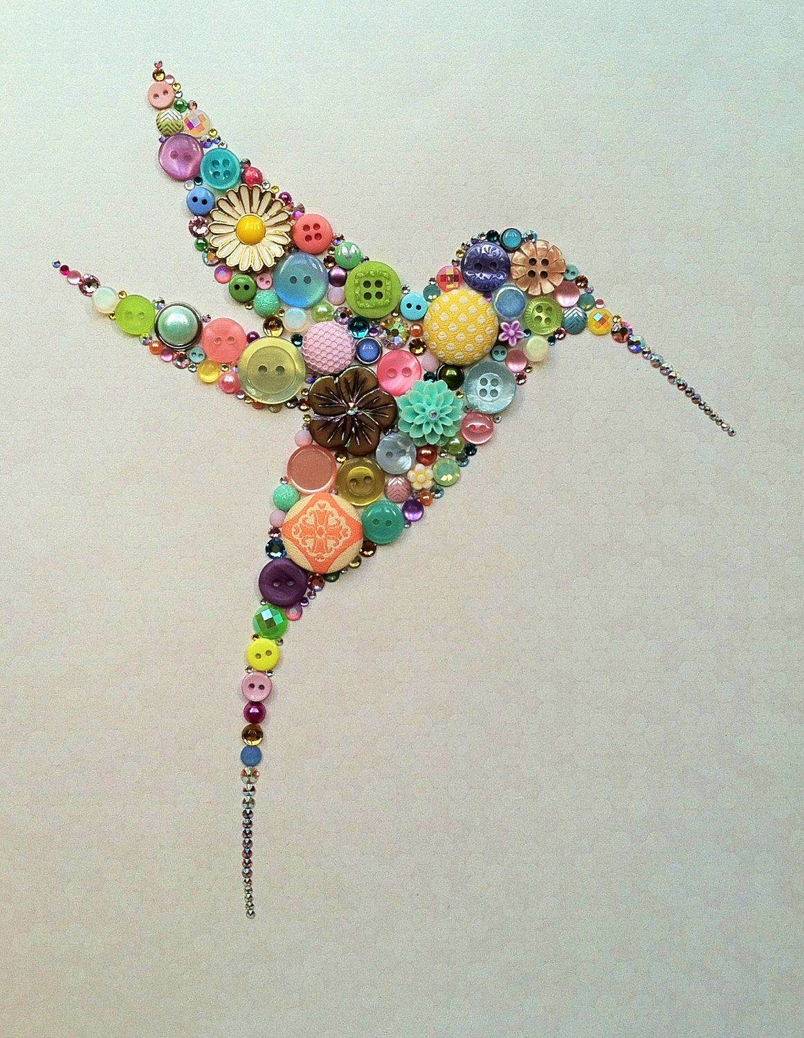 Multicolored Buttons Brads Swarovski Rhinestones Hummingbird Wall Art Button Icon