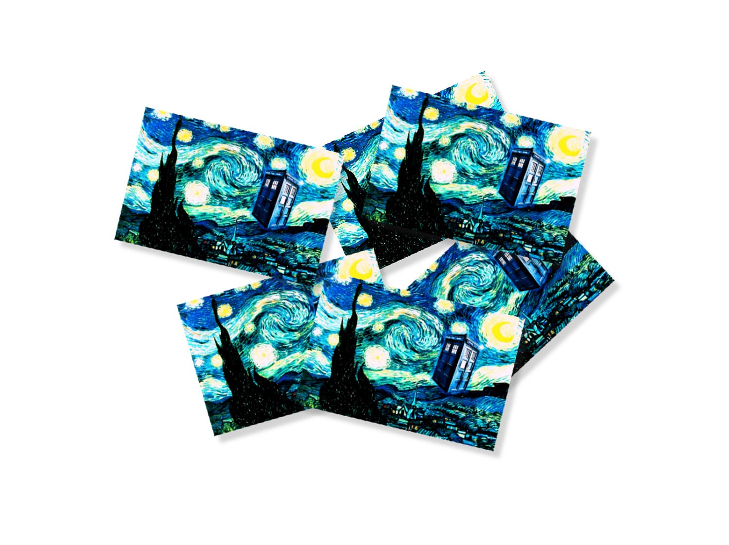 Police Box Starry Night Stickers, Doctor Who Inspired Envelope Seals, Vincent Van Gogh, Round, Square, or Rectangle