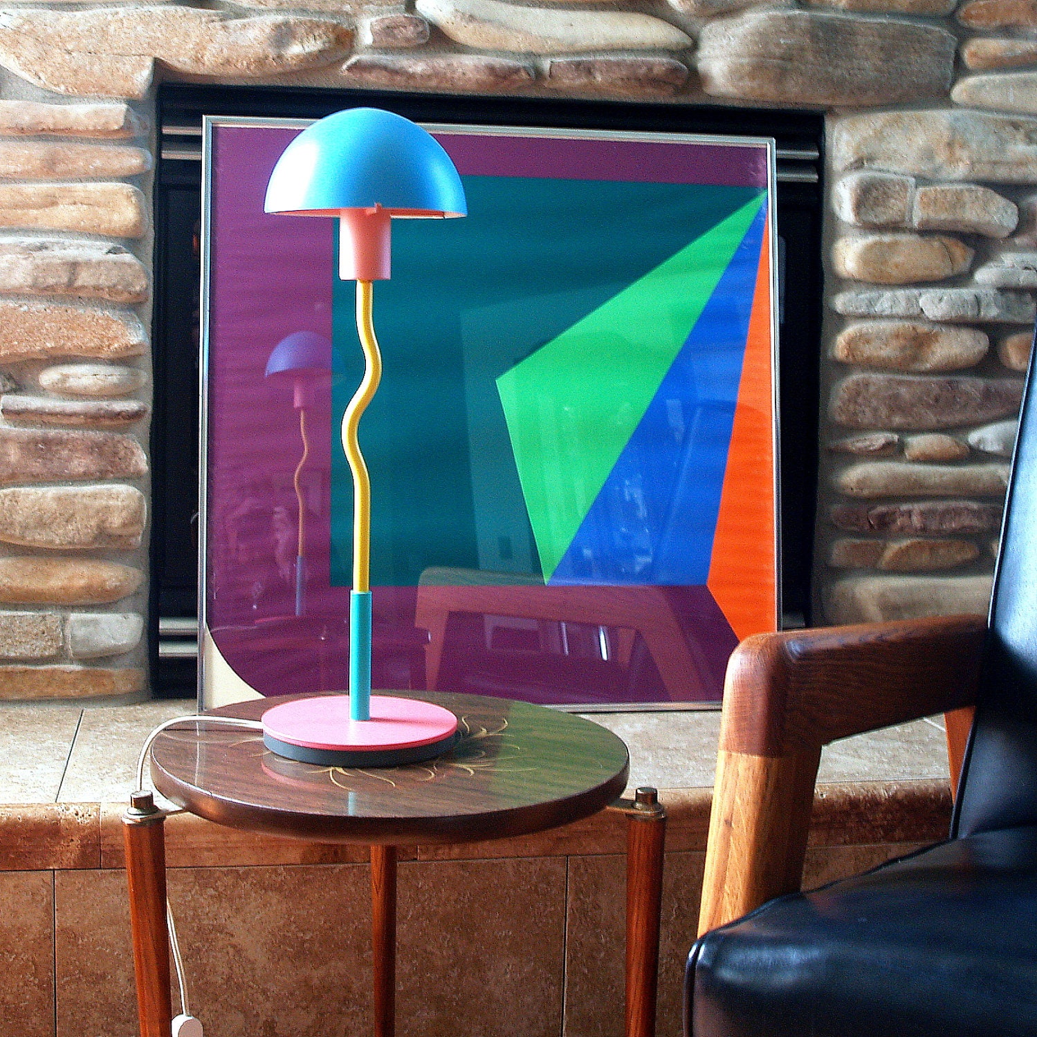 Reserved for Mr. Squires: POST MODERN DESIGN Vintage Lamp 80s Made in England Enamel Metal Modernist Pop Art