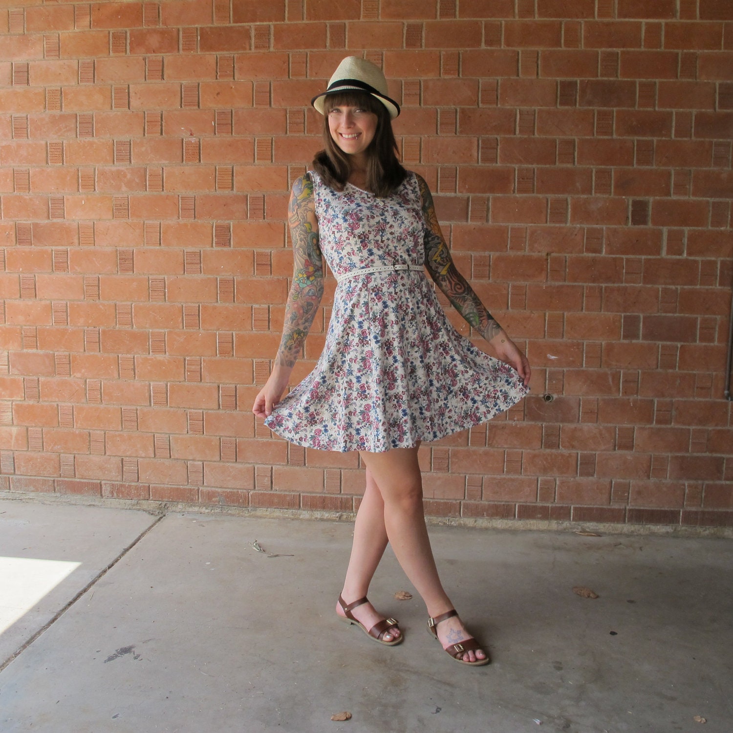 Vintage Floral Sleeveless Dress