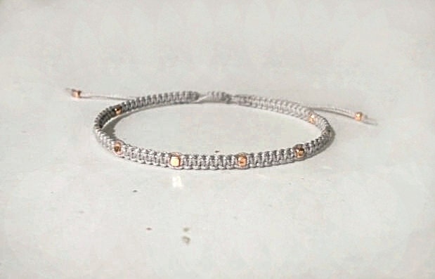 rose gold faceted nuggets stackable micro macrame friendship bracelet. reeses.