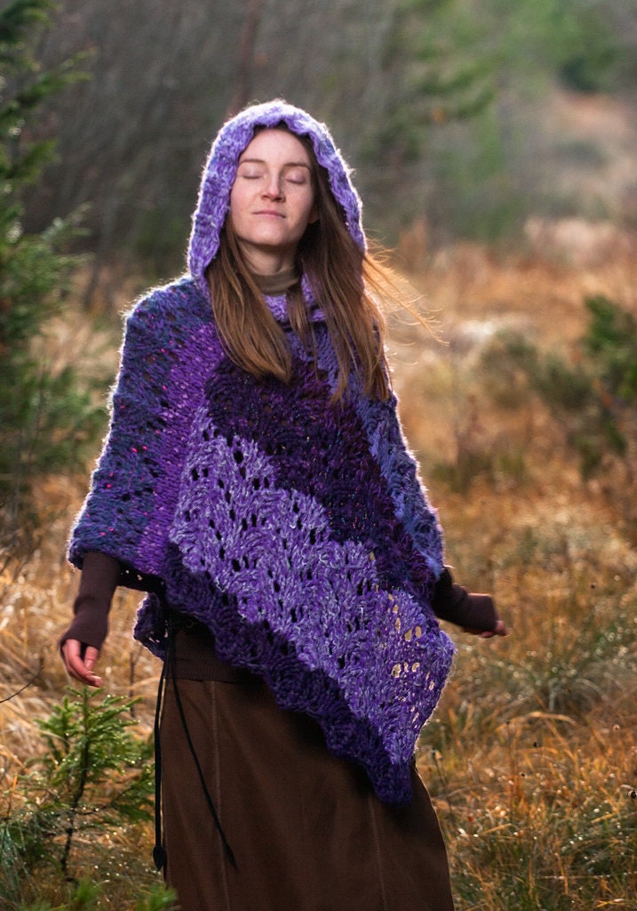 Handmade Purple Elven Poncho with Hood - EnchantedTreeWear