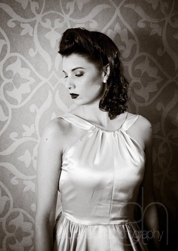 Mimi - 1950's Style Dress, Purple Satin Full-Skirt Bridesmaid Semi-Formal Dance Made from Vintage Pattern