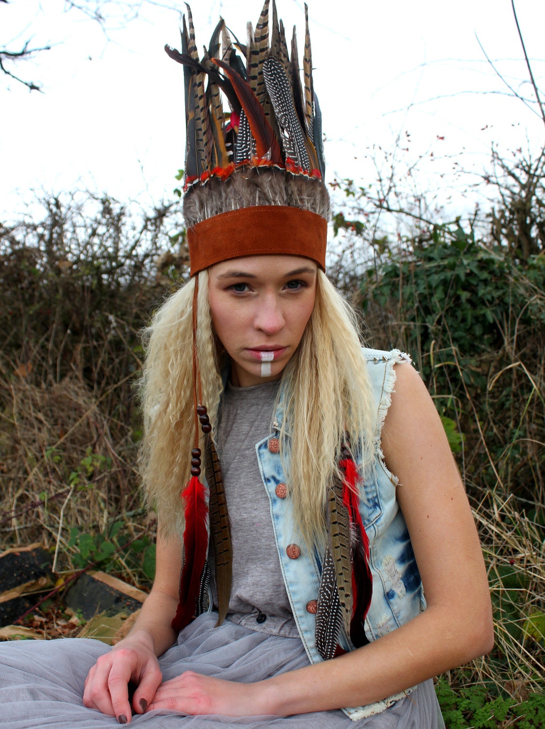 Tan Natural Tribal Feather Headband