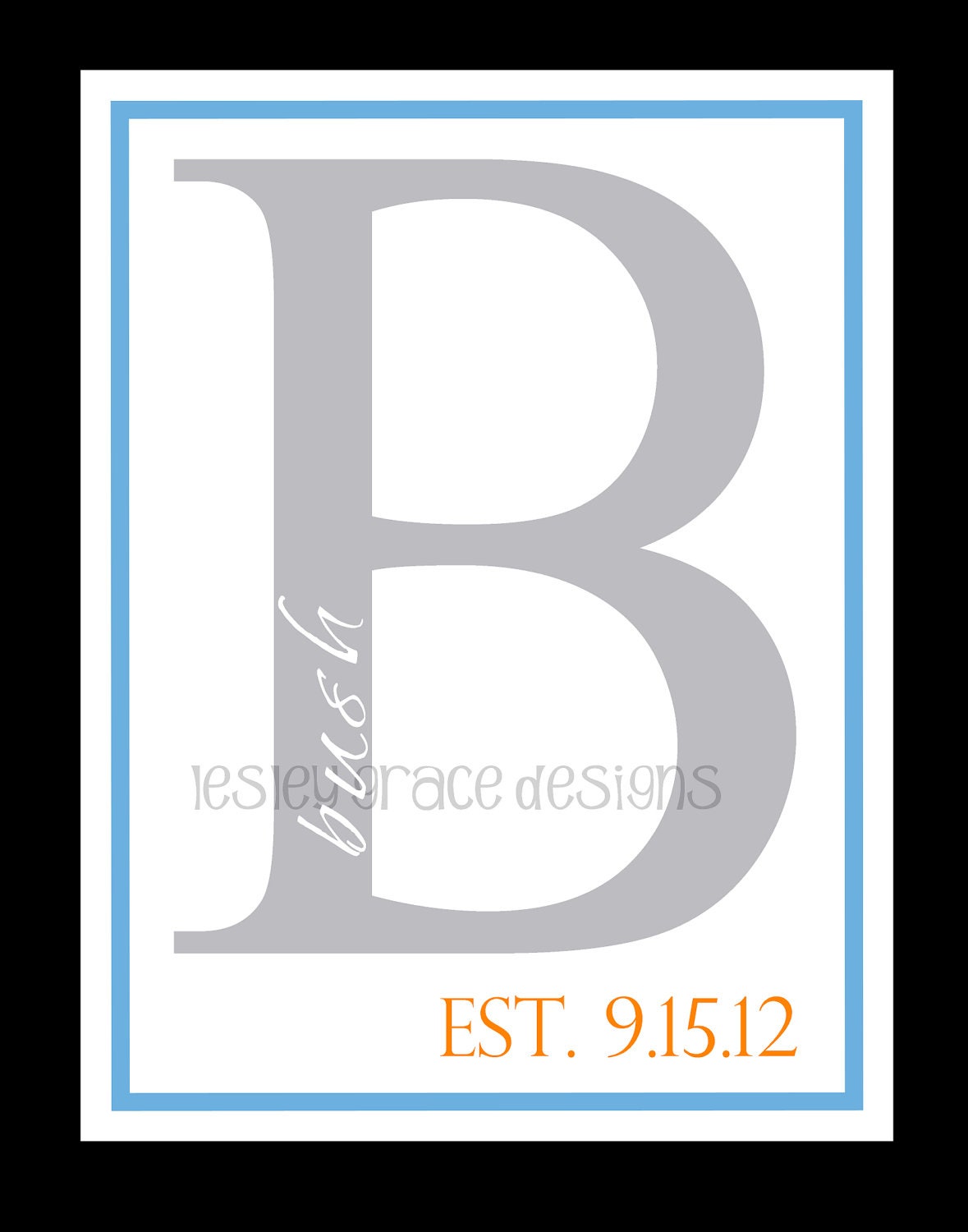 Typography, Family Initial Monogram, digital print, 11x14