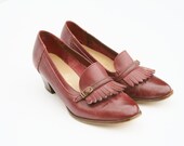 Vintage Red / Brown Leather Pumps / Court Shoes / Brogues - UK 6.5 - EU 39 - USA 8.5 - 1970s