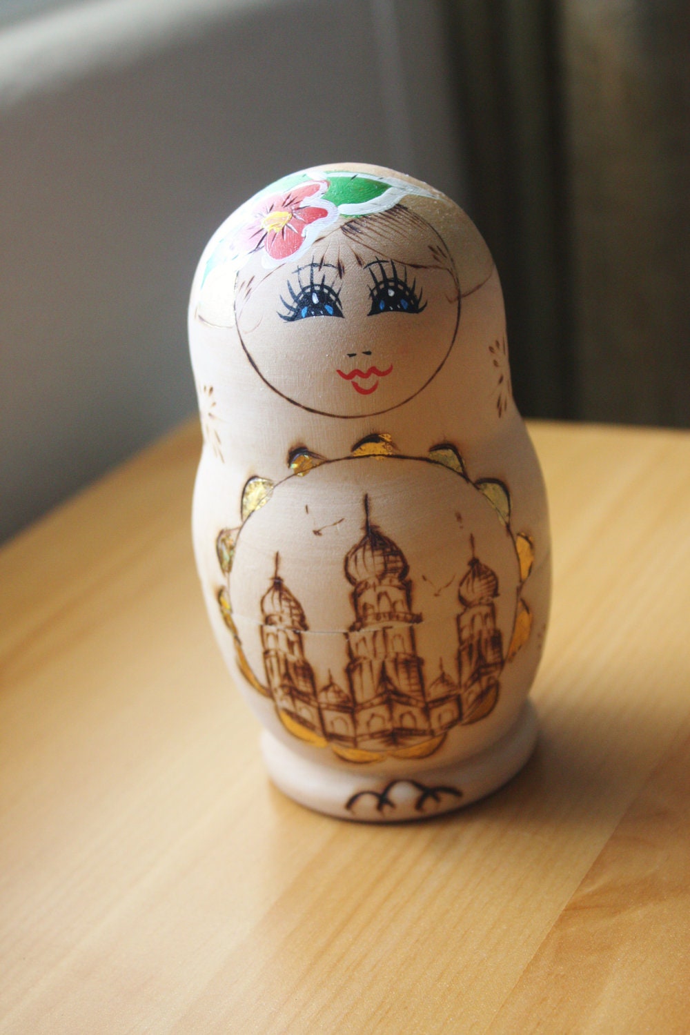 1960's Russian Nesting Matryoshka Dolls Handmade Wooden Poinsettia