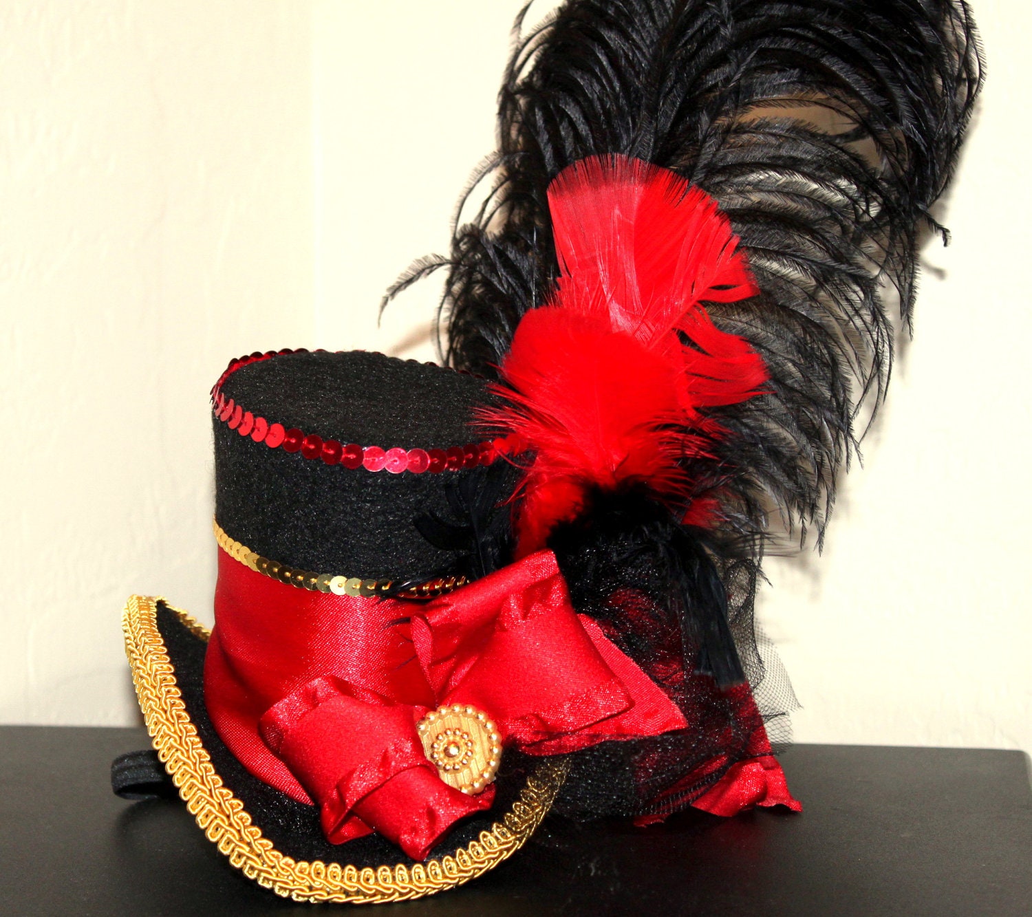 MINI TOP Hat - CAMERON - Red Gold and Black Woman Top Hat - Boys Hat - Mad Hatter, Circus, Ladies Hat - Krown Kreations Il_170x135