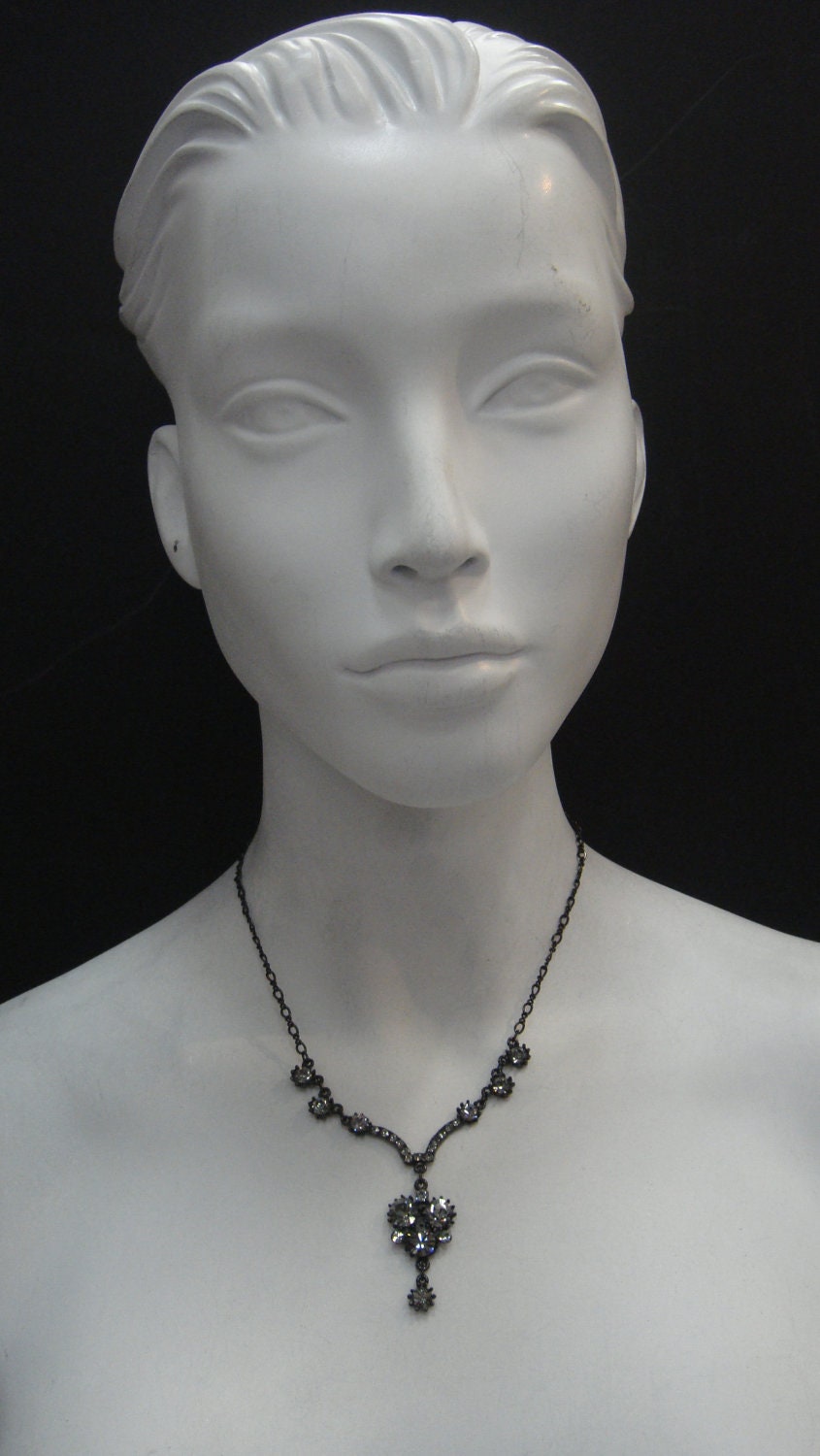 Cluster drop necklace made with black diamond(gray)Swarovski Crystals 6000N