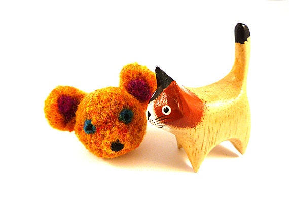 Orange Teddy Bear Wool Catnip Cat Toy