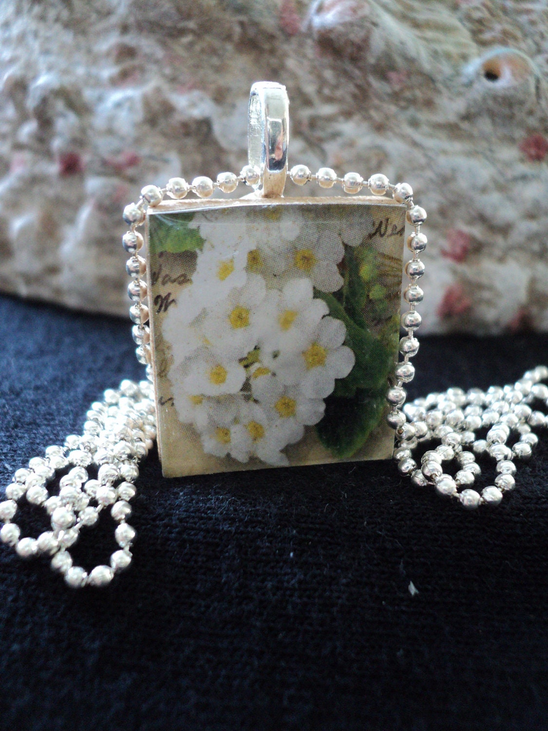White Flowers Scrabble Pendant