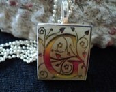 Red and Gold Monogram Scrabble Pendant