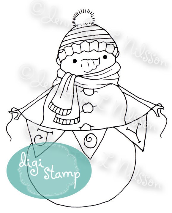 Digital Stamp - JOY Snowman - winter Christmas digistamp