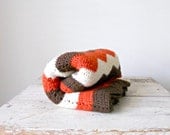Vintage Chevron Afghan - Orange Brown, Throw Blanket