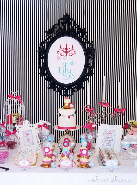 ALICE in Wonderland Printable Party Set - Invitation, Cupcake Toppers, Banner, Photo Booth Props & more Il_570xn