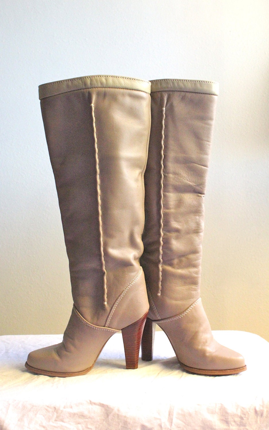Vintage Italian Zodiac Taupe Knee High Boots by claudedonohoshop