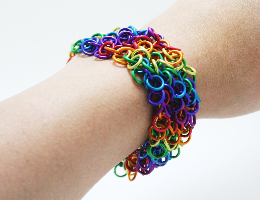 Chainmaille Bracelet: Triple Shaggy Loops in LGBTQ Pride / Rainbow Colors